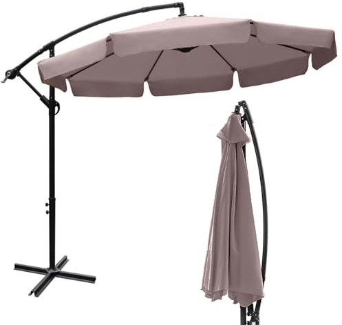 GARDENIA Spring 300, Ombrellone da Giardino Ø mt. 3X3 Decentrato in Acciaio da Esterno Arredo Piscina, Gazebo, Terrazze, Bar, Hotel, Balcone - Palo Antracite Telo Beige