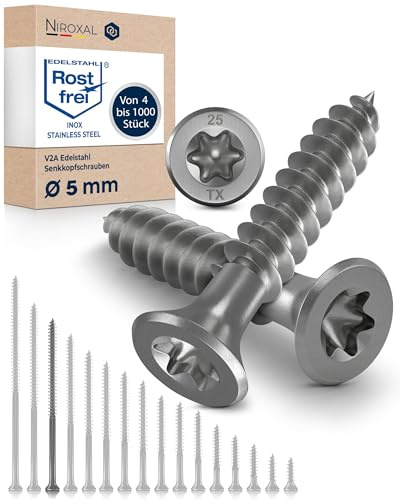 Träskruvar i Rostfritt Stål A2 – Försänkt Huvud TX25 – Delgänga – 5 x 90 mm – 25 Stycken – Universalskruvar för Trä
