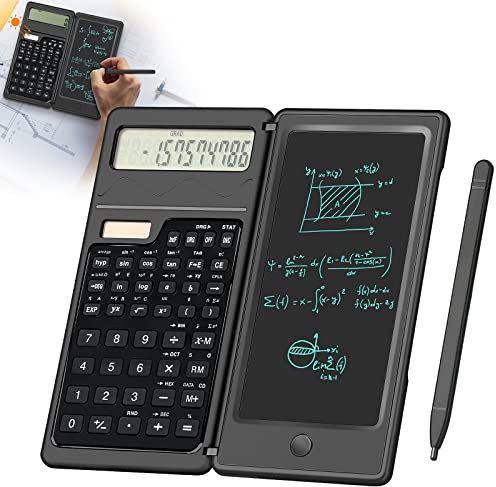 Solar Scientific Calculator with 6 inch Writing Pad 10-Digit Foldable Calculator with Solar Battery Professional Portable Ultra-thin Desk Calculator Notepad for Students, Teacher, Engineer