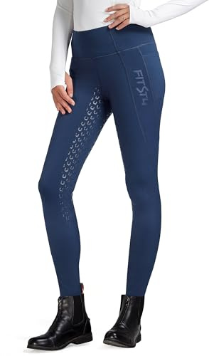 FitsT4 Sports Women's Winter Riding Breeches Fleece Lined Horse Riding Pants Tights Full Seat Silicone Equestrian Breeches Dark Blue Size M