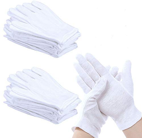 FLOTRUTE 12 Paar Weiße Handschuhe Baumwolle Weiche Baumwollhandschuhe Atmungsaktive Arbeitshandschuhe für Inspektion von Schmuck Münzen Silber Oder Empfindlichen Oberflächen