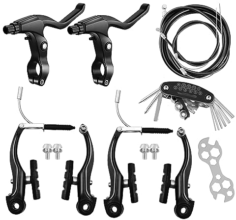 Fahrradbremsen-Set, Bremsen-Set für die meisten Fahrräder, Mountainbikes, universelle MTB-Hybridbremse vorne und hinten, Bremssattel-Kabel-Hebel-Set, Multi-Tool-Schraubenschlüssel – Schwarz