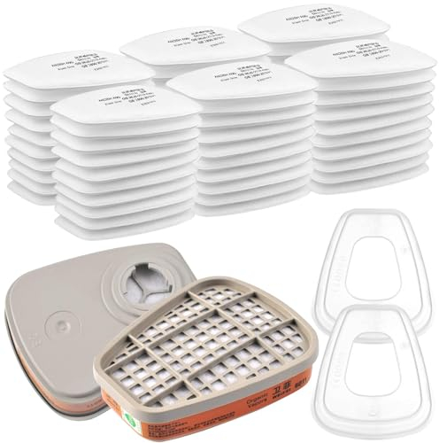6001 Rechange Filtres de Protection Respiratoire Réutilisable Kit, 60 Cotons Filtrants, pour Filtration Purifier, Face Protection, Compatible 6100/6200 / 7501/7502 / 6502/6800