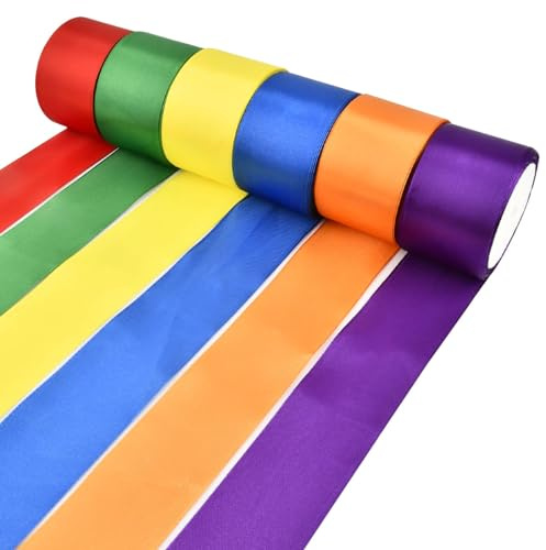 BATINO 60M Rainbow Satin Ribbon 50mm Wide Satin Ribbon Rolls, Colorful Fabric Ribbons, Gift Ribbons, Silk Ribbo n for Balloons, Wedding, Hairs, DIY, Bouquets