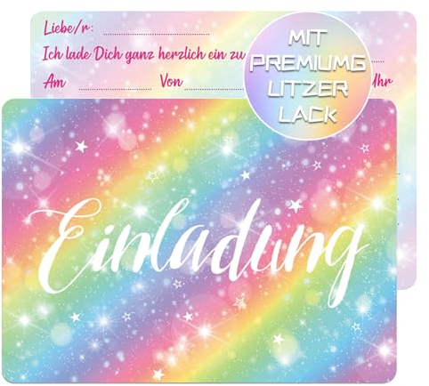 15 x Glitzer Einladungskarten Regenbogen Party Glitzer Karte,für Party und Kindergeburtstag,Geburtstagsfeier Regenbogen Partyeinladungen zum Kinder Geburtstag für Jungen, Mädchen, Jugendliche