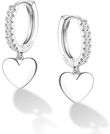 Chriscoco Boucles d'Oreilles Argent 925 - Creoles, Pendantes Papillon Coeur Etoile - Enfants Fille - Avec Boîte À Bijoux