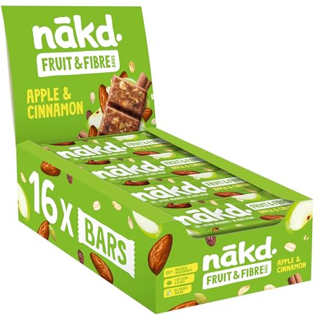 Nakd Apple & Cinnamon Fruit & Fibre Bar - Vegan - Gluten Free - Healthy Snack, 44g (Pack of 16 bars)