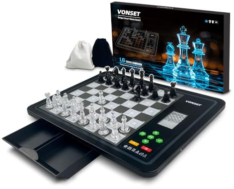 Vonset L6 Computer Chess Electronic Chess Board with Piece Position Display, Electronic Chess with LED Light Chess Board Set for Adults and Kids for Beginners