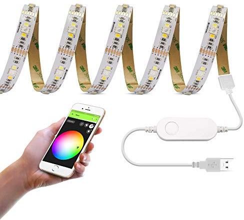 GIDEALED RGBWW 3 m RGBWW USB Smart WiFi-LED-remsa, kompatibel med Alexa/Google Home, appstyrning och röststyrning 5V, RGB-ljuslist, varmvit och kallvit, förändring