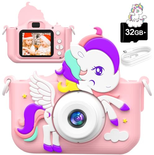 KinderKamera, Kidizoom Kamera,1080P 2,0’’ Bildschirm Kamera Kinder mit 32GB-Karte Selfie Digitalkamera Fotoapparat Kinder Geschenk für 3-12 Jahre Jungen und Mädchen Weihnachten Spielzeug (Rosa)