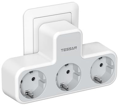 TESSAN 3 en 1 Ladron Enchufe Plano, Enchufe Múltiple de 3600W con 3 Tomas de Corriente, Triple Cargador Multiple, Regletas Pared sin Cable para Casa, Oficina, Cocina, Salón