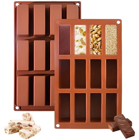 DEARBAG Rectangular Barra Silicona Moldes Antiadherente Moldes Silicona Moldes de Silicona 12 Cavidades Barras Cereales Moldes de Silicona Moldes de Silicona Rectangulares para Chocolate Galletas (C)