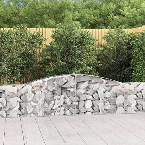 Iiaky Gabionen mit Hochbogen 4 STK. 400x30x60/80 cm Verzinktes Eisen GabionenköRbe WasserzapfsäUle Garten Gabionen Zaun Gabionensteine