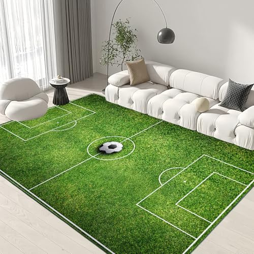 Tapis Chambre Enfant, 80x120 CM Tapis de Football Salon Bain Lavable Anti-Dérapant (Vert)