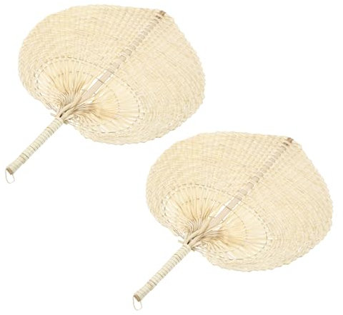 VOSAREA Handheld Chinese Wedding Fan Set 2pcs, Handmade Straw Weave Palm Leaf Hand Fan for Summer Cooling, Photography Prop and Wall Decoration