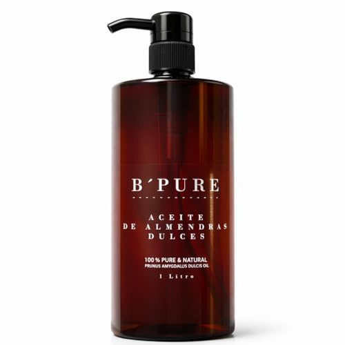 Aceite de Almendras Dulces 1 Litro 100% Puro – Prensado en Frío – Hidratación Profunda para Cuerpo, Masajes, Estrías y Cabello – Uso Profesional y Familiar – B’Pure