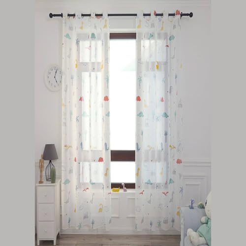 Generico Cortinas de dinosaurios para habitación infantil, 140 x 280 cm, transparentes, con ojales, diseño colorido, 1 panel