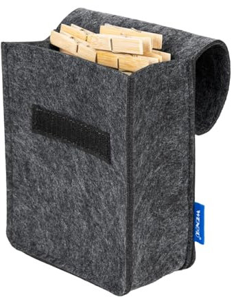 Bolsa de lavandería con 50 Pinzas de bambú duraderas para la Ropa, de Fieltro Reciclado Gris, 16 x 21 x 7,5 cm