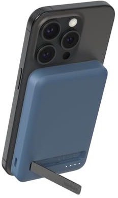 Belkin BoostCharge Pro Wireless Power Bank 5000mAh with Qi2, MagSafe compatible portable charger + built-in pop-up kickstand, battery pack for iPhone 16, iPhone 15, 14, 13, 12 and more - Blue