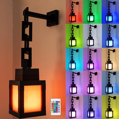 Nzkeuf Pixelated Lantern Night Light, Rechargeable USB Powered Led Night Light, RGB 16-Color Night Lamp with Remote, 2 in 1 Costume Cosplay Nightstand Lamp & Room Decor, Gift for Gamers and Tech Lover
