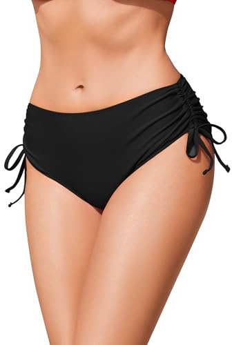 Ekouaer Bikiniunderdelar för kvinnor sidodragsko baddräkt underdel medelhög midja justerbar, S-XXL
