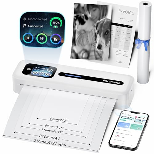 Phomemo Upgraded Portable Printer with Touchscreen, M832D Bluetooth Wireless Thermal Inkless Printer, Supports 8.5x11 US Letter & A4, Compatible with iOS, Android, PC for Travel, White