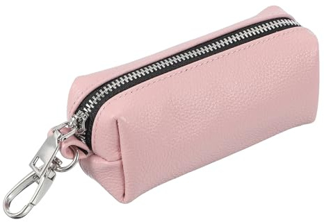 QUARKZMAN Monedero De Cuero, Portamonedas De Cuero para Llaves De Coche, Bolsa De Mano para Monedas, Monedero Pequeño con Anillo para Llaves para Mujeres Y Hombres, Rosa
