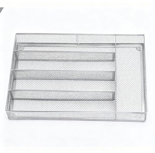 Tnfeeon Silverbestick,Kolstål Redskapslåda Organizer Bestickbricka Silverbestick Förvaringsavdelare för Kök Sovrum Vardagsrum Mesh Tråd 12,6x8,7x1,8in (SILVER)