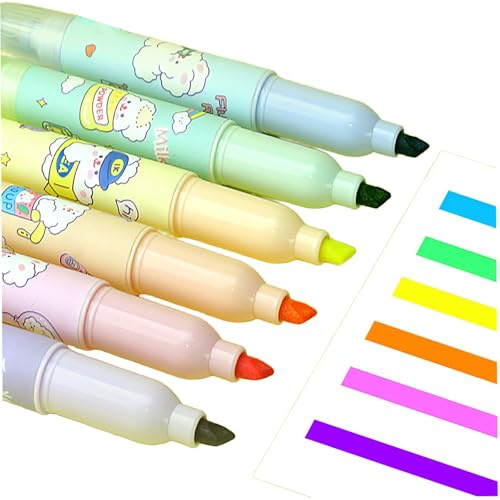 Nurila 6 Radierbaren Textmarkern Set,Magic Highlighters,Doppelspitze Textmarker Pastell Mit Dicken Und Feinen Köpfen,Radierbare Markierstifte Mit 6 Naturfarben Für Kinder Erwachsene Studenten Schule
