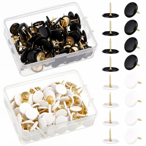TIESOME 200 st häftändamål, 10 x 8 mm platta häftstift med plasthuvud, för anslagstavlor, korktavla, världskarta och möbler (svart + vit)