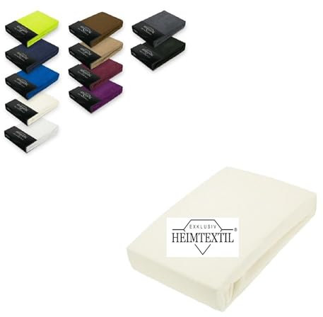 Exklusiv Heimtextil Frottee Spannbettlaken Marke 180-200 x 200 cm 80% Baumwolle, 20% Polyester Öko - Tex Zertifiziert, Markenqualität, Matratzenhöhe bis 25 cm, Naturweiß