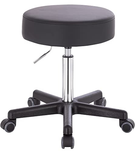 1stuff® XL Profi Rollhocker höhenverstellbar - 40 cm Sitzbreite - Sitzhöhe bis knapp 70cm - Arzthocker Arbeitshocker Bürohocker Praxishocker Drehhocker Sitzhocker (Lederimitat schwarz)