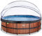 EXIT Toys Wood Pool mit Multifunktionale Abdeckung - ø488x122cm - Großer, Runder Rahmenpool mit Sandfilterpumpe und Poolleiter - Extra tiefer Pool - Für Sauberes und Warmes Poolwasser - Braun