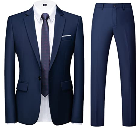 KUDORO Abito da Uomo 2 Pezzi Slim Fit Abito Abiti da Sposa Puro Colore Un Bottoni Abito da Smoking Blazer Pantaloni(Blu,XL)