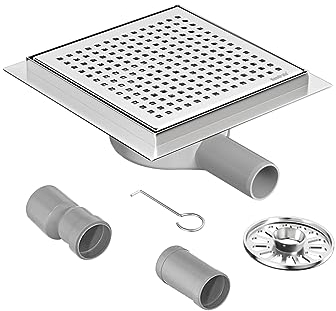 Neodrain Bodenablauf Dusche Edelstahl Duschrinne Quadrat 20 x 20 cm mit 360° Siphon, Geruchsverschluss, Haarsieb Ablaufrinne Duschablauf