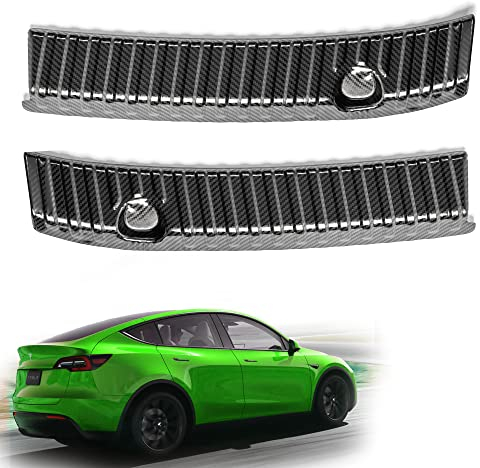 Shop4EV Schutzblende Kofferraum Ladekante Ladekantenschutz Zubehör Edelstahl Set 2-Teilig Kofferraum Schutz Stoßstangenschutz Kompatibel mit Tesla Model Y (Carbon-Optik)