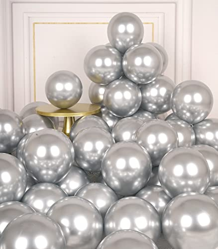 AULE Palloncini Piccoli Argento: 50 Pezzi 13 cm Argento Palloncini Metallizzati Piccoli Grigio Palloncino Cromati in Lattice per Feste di Laurea Matrimonio Compleanno San Valentino Decorazioni