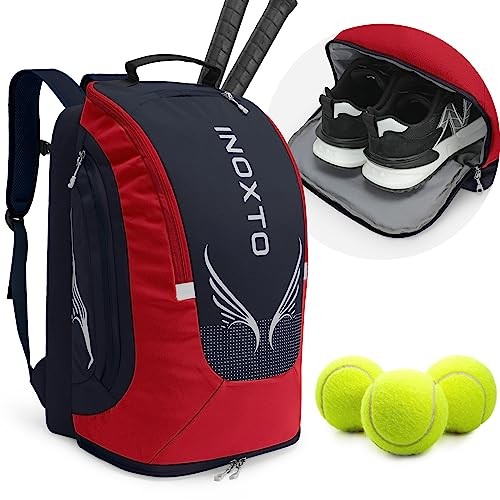 INOXTO 40 l Tennistaschen für Damen und Herren, großer Tennis-Rucksack für 2 Tennisschläger, wasserdichte und atmungsaktive Pickleball-Tasche mit unabhängiger Schuhaufbewahrung für Tennis, Badminton,