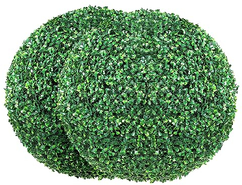 VEVOR Buis Topiaire Artificiel 508 mm Boule de Buis Artificiel Extérieur 2 Fausses Plantes PE 10 Feuilles Remplaçables 2 Lumières LED pour Décoration Intérieur Jardin Terrasse Balcon Entrée Mariage