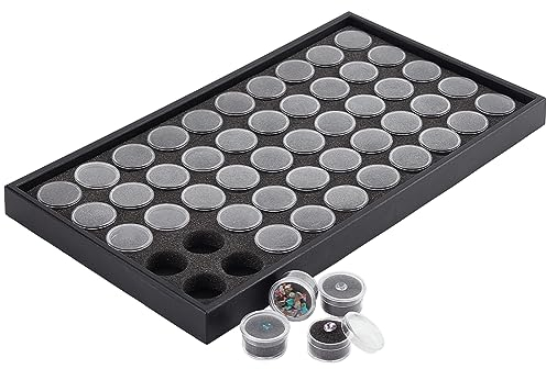 PH PandaHall 50 vitrine de Pierres Précieuses Diamant Boîte de Rangement de Pierres Précieuses Petits Récipients Ronds en Plastique Boîte Organisateur de Bijoux Conteneur avec Mousse pour Bijoux