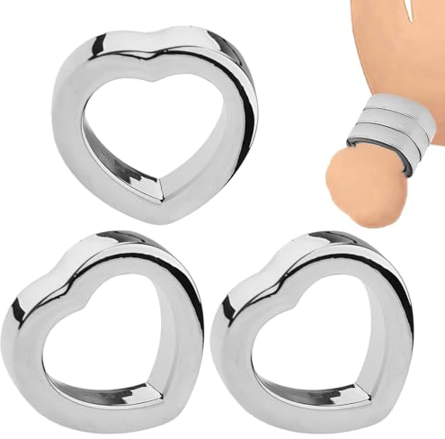 ScreaAss 3 Stück Extra Schwerer Metall Hodenringe Ballstretcher Hodenstrecker 10Mm Dicker Penisring Für Männer Herzform Cockringe Edelstahl Hodensack Gewicht Anhänger Bondage Sexspielzeug,Silber,3Pcs
