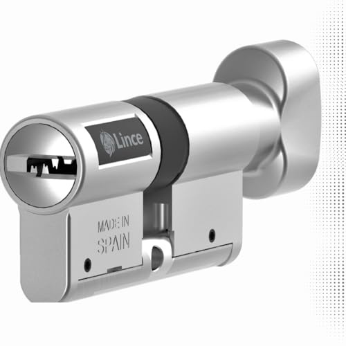 Lince - Cilindro de cerradura de alta seguridad con botón C7 L40+B30 | Desbloqueable con 5 llaves | Color níquel | Resistente a todas las técnicas de robo conocidas