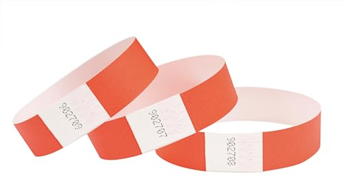 CINTAPUNTO Braccialetti carta eventi - 1000 pezzi - identificativi colorati tipo Tyvek Bracciali di carta impermeabili - braccialetto discoteche - per feste festival con chiusura adesiva - Neon Red