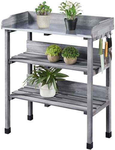 Yaheetech Mesa Jardinería 3 Niveles Mesa de Cultivo de Madera | 90cm de Altura, de Madera Abeto, para Jardin Patio