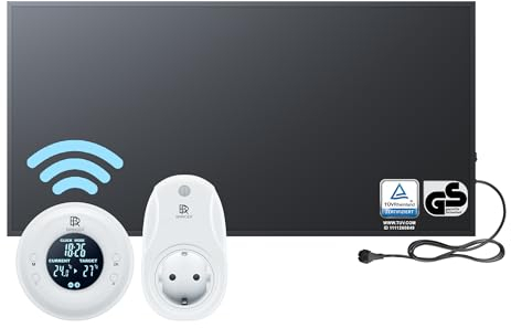 BR Bringer Infrarotheizung 1200 Watt - mit Thermostat und Fernbedienung - Infrarot Elektroheizung Energiesparend - 5 Jahre Garantie, TÜV GS - Deutsche Qualitätsmarke (schwarz)