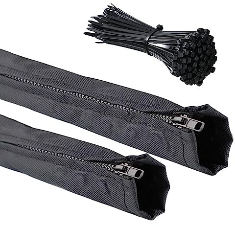 HSOKEW 2Pc Outboard Motor Cable Sleeve with 100pcs Nylon Cable Tie, 47 Inch Long Zippered Rigging Sleeve Trolling Motor Sleeve Trolling Motor Cable Organizer Sleeve for Cover Wire Extension Cord