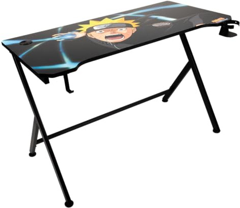 Konix Naruto Shippuden Bureau Gaming 121 x 69 x 76 cm en Forme de Y - Table en Bois et métal - Porte-gobelet - Support Casque - Motif Naruto Rasengan