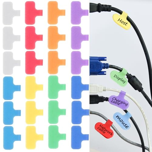 24 Pcs Multi-Color Write-On Cord Labels, Reusable Cable Management Tags for Wire Identification and Organization