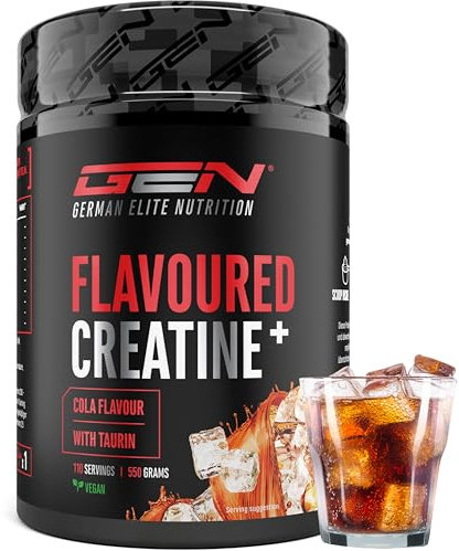 Creatina in polvere aromatizzata - 550 g - Creatina monoidrato + L-Taurina - Creatina micronizzata con aroma - Senza zucchero e massima solubilità - Vegan (Cola)