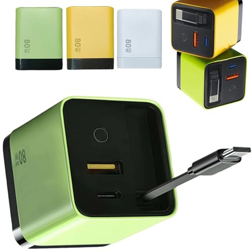 Caricabatterie GaN 3 in 1, Modulo di Ricarica Rapida Scalabile Max 80W con Cavo Retrattile Tipo-C e 2 Porte USB, Compatibile con iPhone, Android, Smartphone, Tablet e Laptop, Carica 3 Dispositivi
